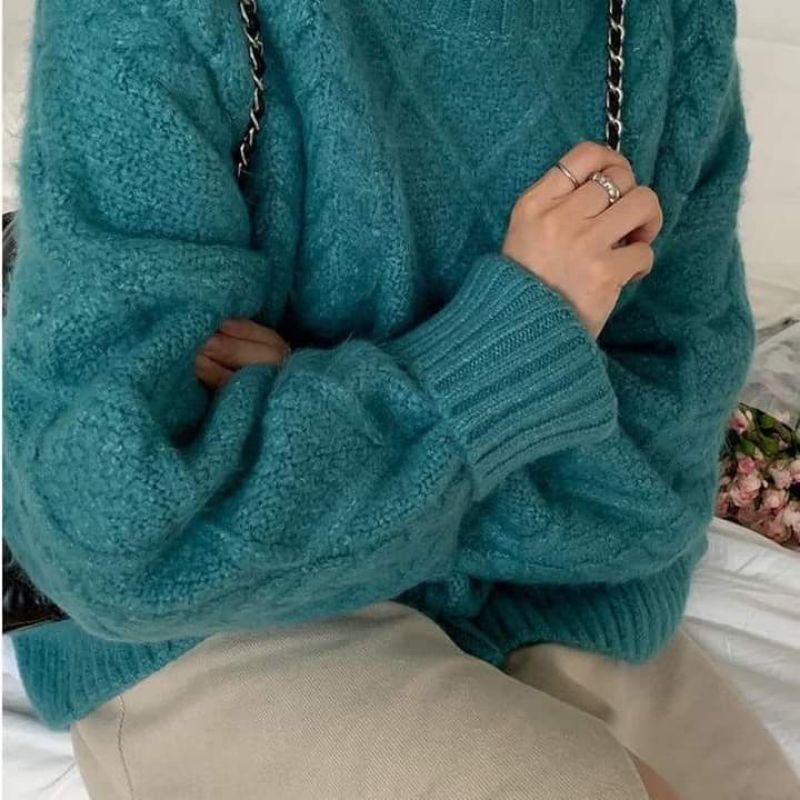 Áo Len Nữ - Áo Len Màu Trơn Dáng Rộng Cổ Tròn Mặc Thu Đông Phong Cách Hàn Quốc | BigBuy360 - bigbuy360.vn