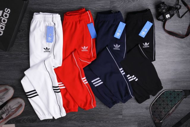 Hình thật - Quần jogger adidas ống bo màu trắng sọc đen hàng xuất giá rẻ