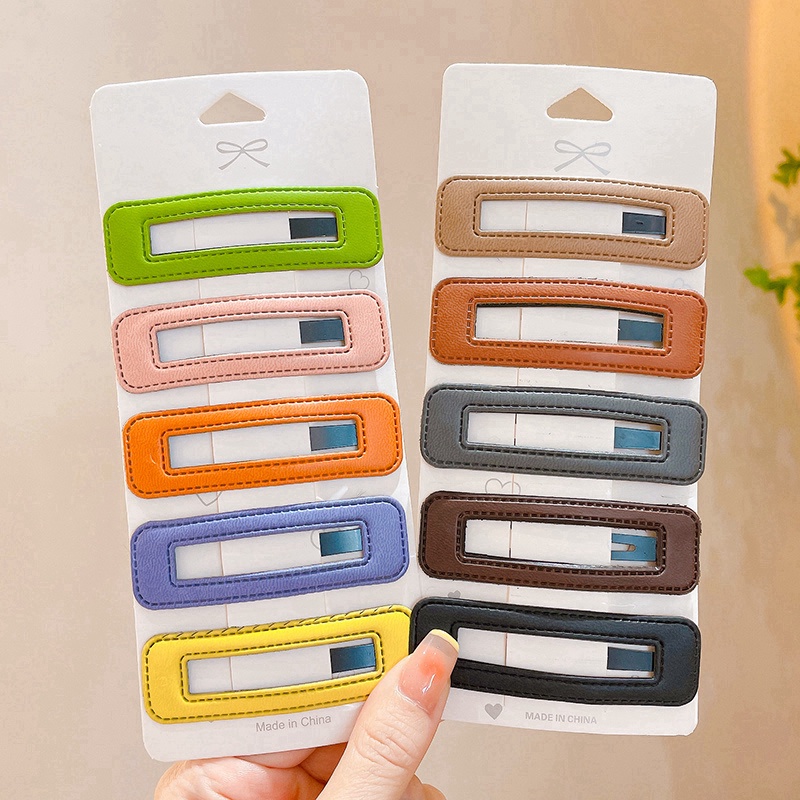 Set Kẹp Tóc Vuông Bằng Da Cao Cấp Thời Trang