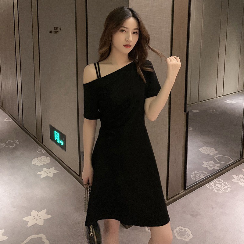 Đầm tay ngắn dáng chữ A thiết kế trễ vai cho phái nữ