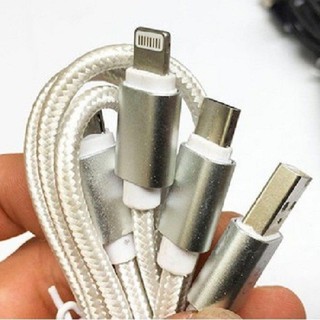 Dây cáp sạc 3 đầu thông minh sạc iphone android type-c sạc nhanh cực bền với dây dù cao cấp