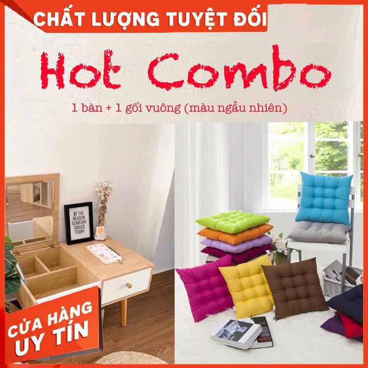 Bàn trang điểm mini nhỏ gọn  bàn trang điểm ngồi bệt kèm gương cao cấp để đầu giường Gỗ MDF ( tặng kèm tua vít )
