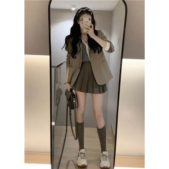 Áo khoác blazer kaki 2 lớp ZR màu nâu tây