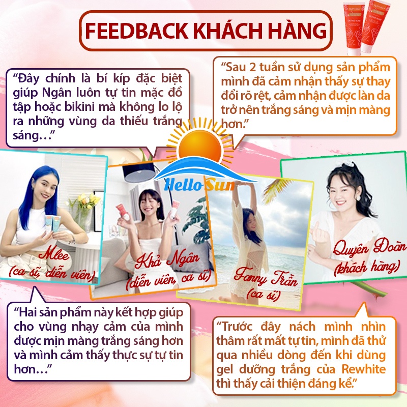 Gel tẩy tế bào chết Rewhitez + Gel dưỡng trắng mờ thâm Rewhitez dành cho vùng nhạy cảm, nách, bi 50g trắng da mịn màn