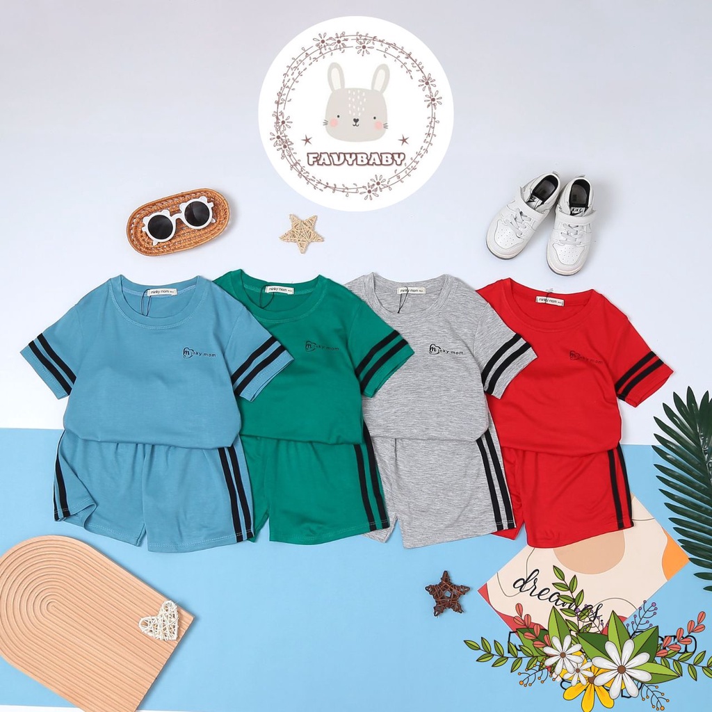 Đồ Bộ MINKY MOM Chính Hãng Bé Trai Bé Gái Tay Ngắn Sọc Thể Thao Năng Động Màu Trơn Trẻ Em 8-18kg 0 - 5 Tuổi - Favybaby