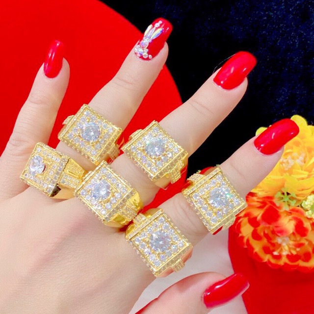 Nhẫn nam mặt vuông mạ vàng 18 đính đá nhân tạo