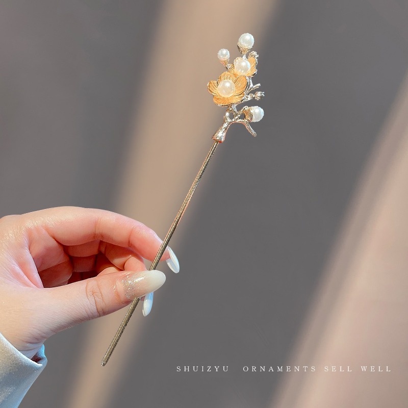 Trâm Cài Tóc Kim Loại Hình Hoa Đính Ngọc Trai Nhân Tạo Thời Trang