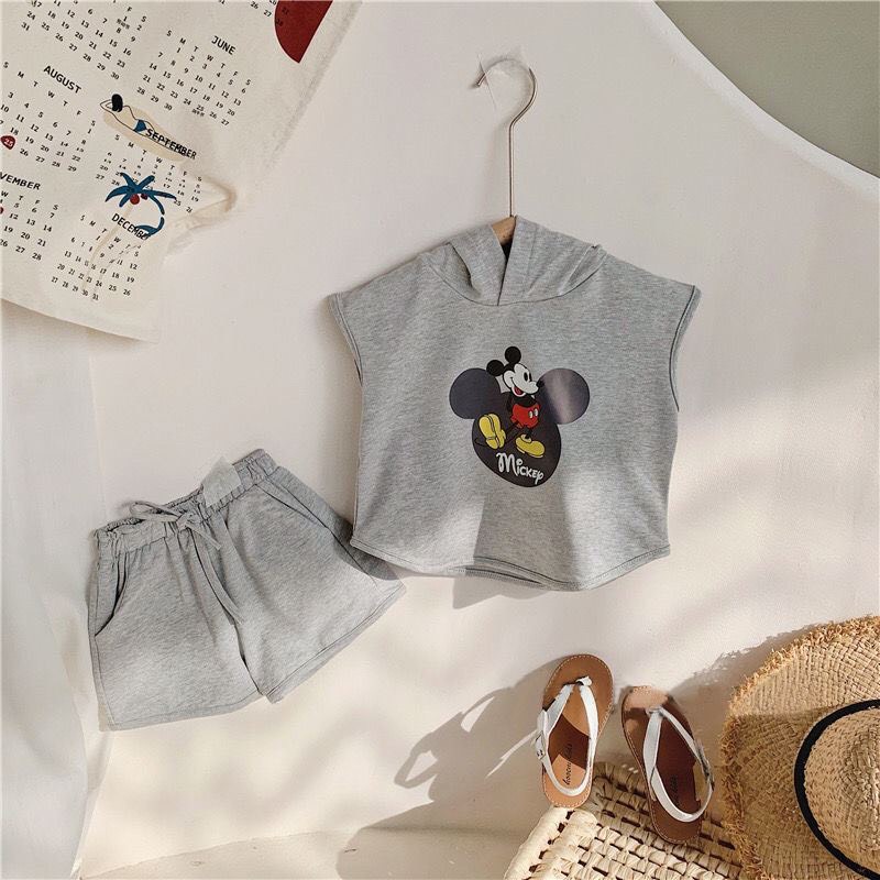 Bộ Hoodie Ba Lỗ Cho Bé Trai Và Bé Gái In Hình Chuột Mickey Heri Kids
