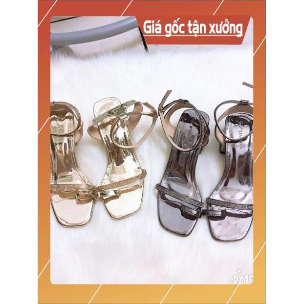 Sandal Xỏ Ngón Quai Gắn Đá Gót 5cm