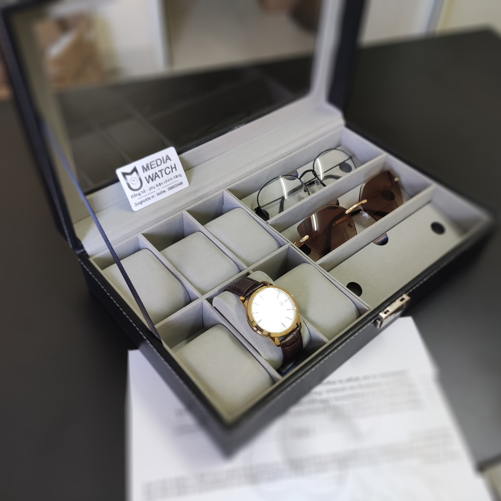 [Mã WTCHDEC giảm 20K ] Hộp trưng bày đồng hồ kính mắt bằng da S1208 (bao gồm 6 chiếc đồng hồ và 3 kính mắt)