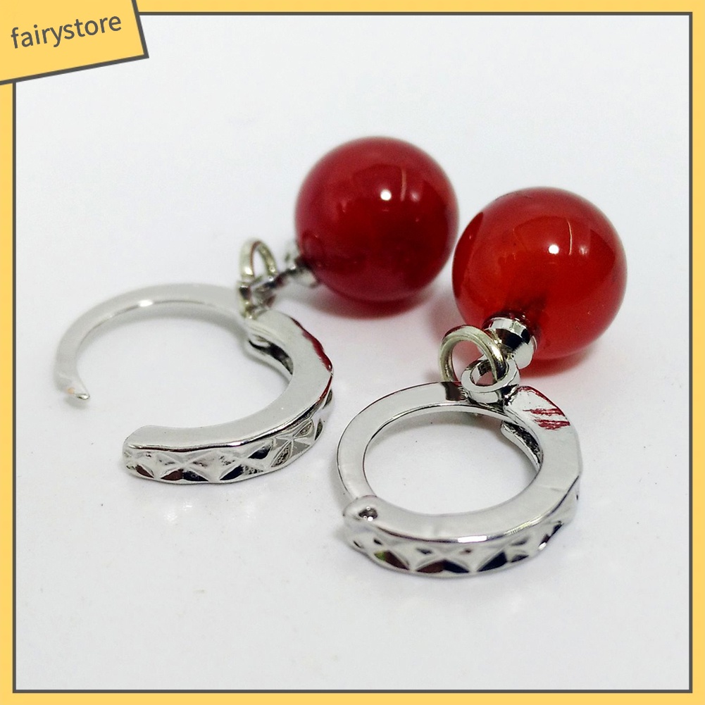 Bông tai đính đá mã não giả màu đỏ/đen