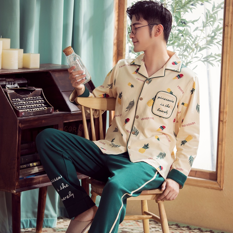 Set đồ ngủ dài tay vải cotton nguyên chất cỡ lớn cho nam