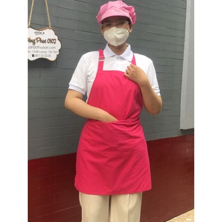 Tạp dề yếm dùng trong ngành thực phẩm, pha chế, phục vụ màu Hồng trơn vải kaki mềm mịn