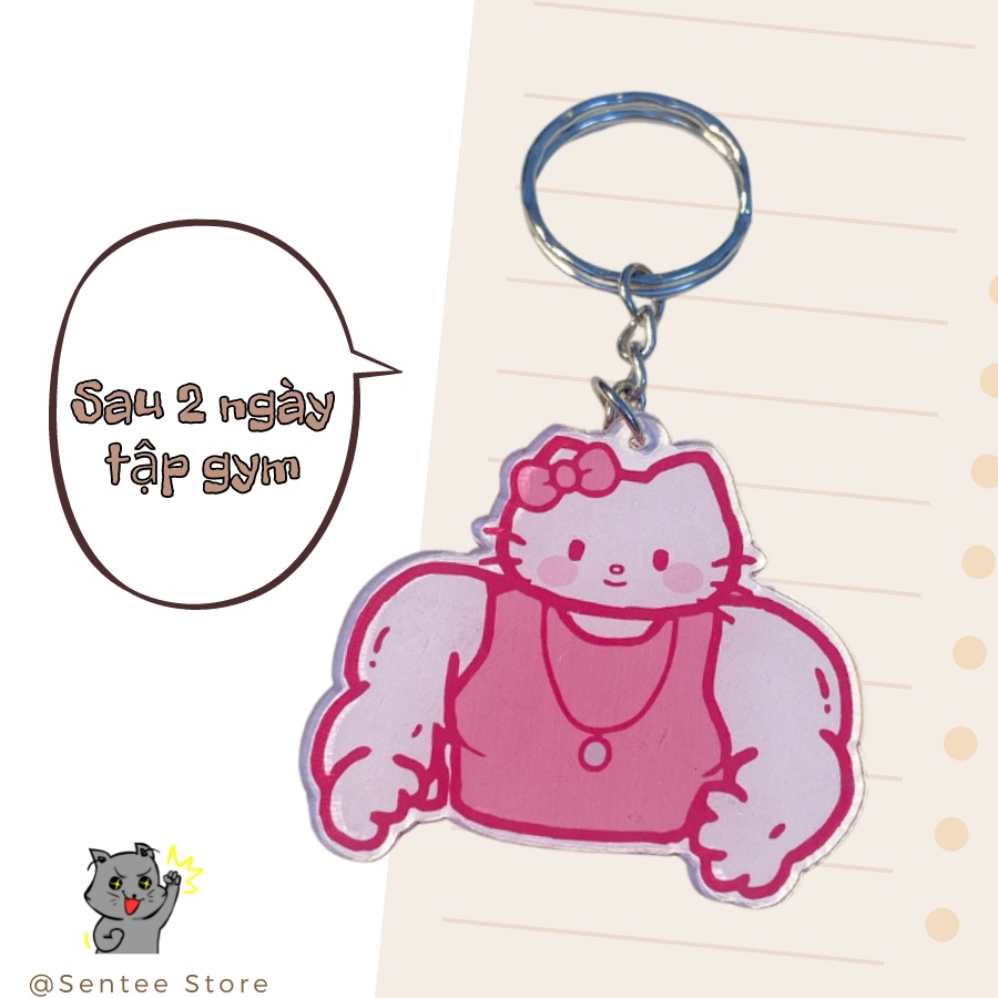 Móc khóa hello kitty cơ bắp cute đôi bạn thân, Móc khóa hello kitty đô con dễ thương treo balo