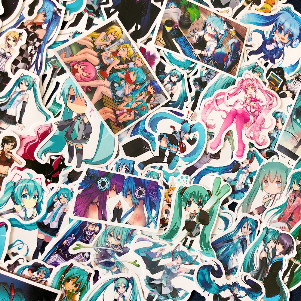 Set 100 miếng sticker dán trang trí hình Hatsune Miku dễ thương