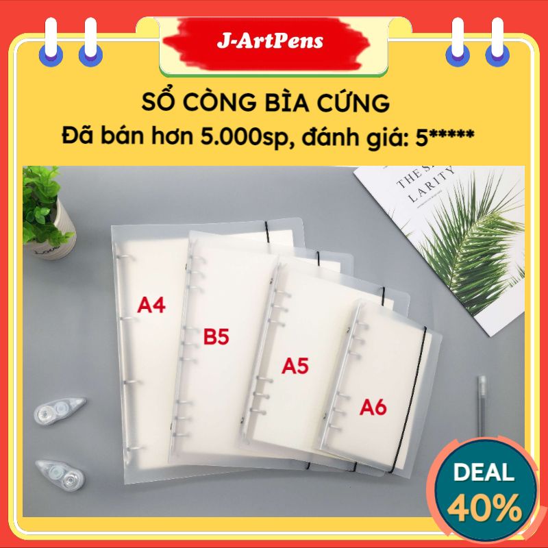 Bìa Sổ Còng A6 A5 B5 A4 4 6 9 Lỗ Binder Bìa CỨNG Kèm Giấy Refill Ghi Chép Take Note Bullet &amp; Journal Planner