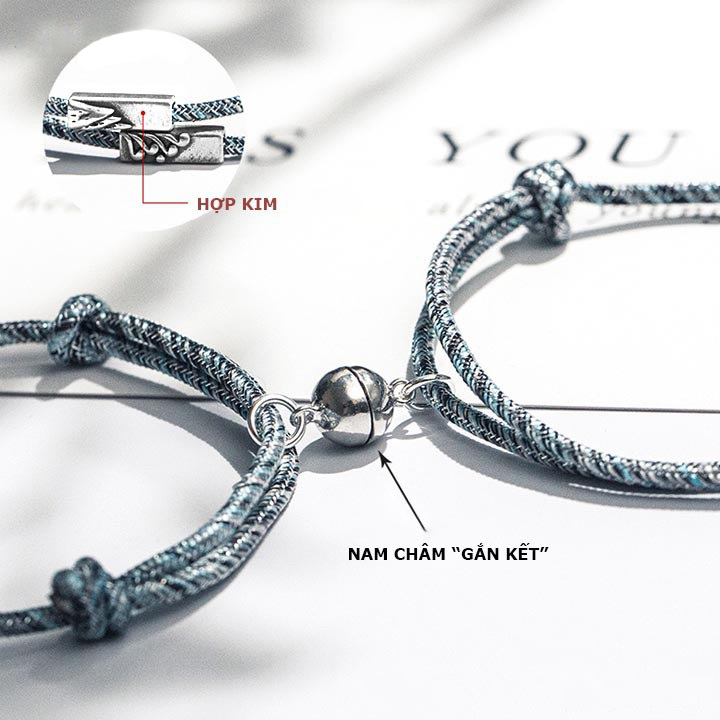 Vòng tay dây dệt thủ công có hạt nam châm thời trang phiên bản dành cho cặp đôi