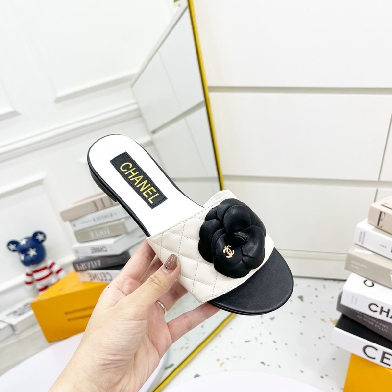 Dép cn hoa trà quai ngang đế bằng fullbox