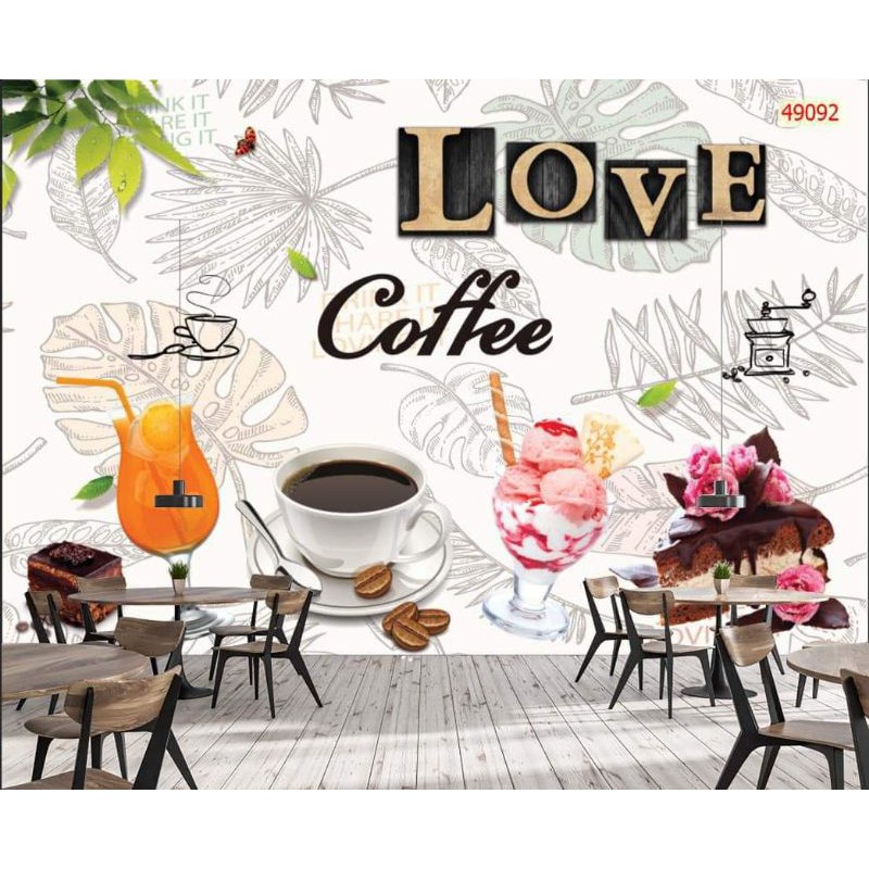 tranh dán tường 3D quán cafe, trà sữa 120x80cm