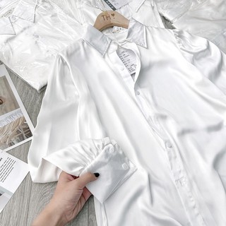 Áo sơ mi TAY BỒNG, CỔ ĐỨC chất lụa ngọc