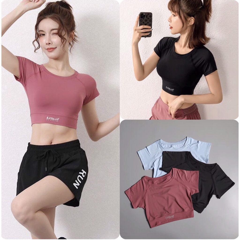 Áo croptop thể thao tập gym yoga erobic- đồ tập gym yoga nữ chất liệu dệt kim cao cấp co giãn thấm hút mồ hôi