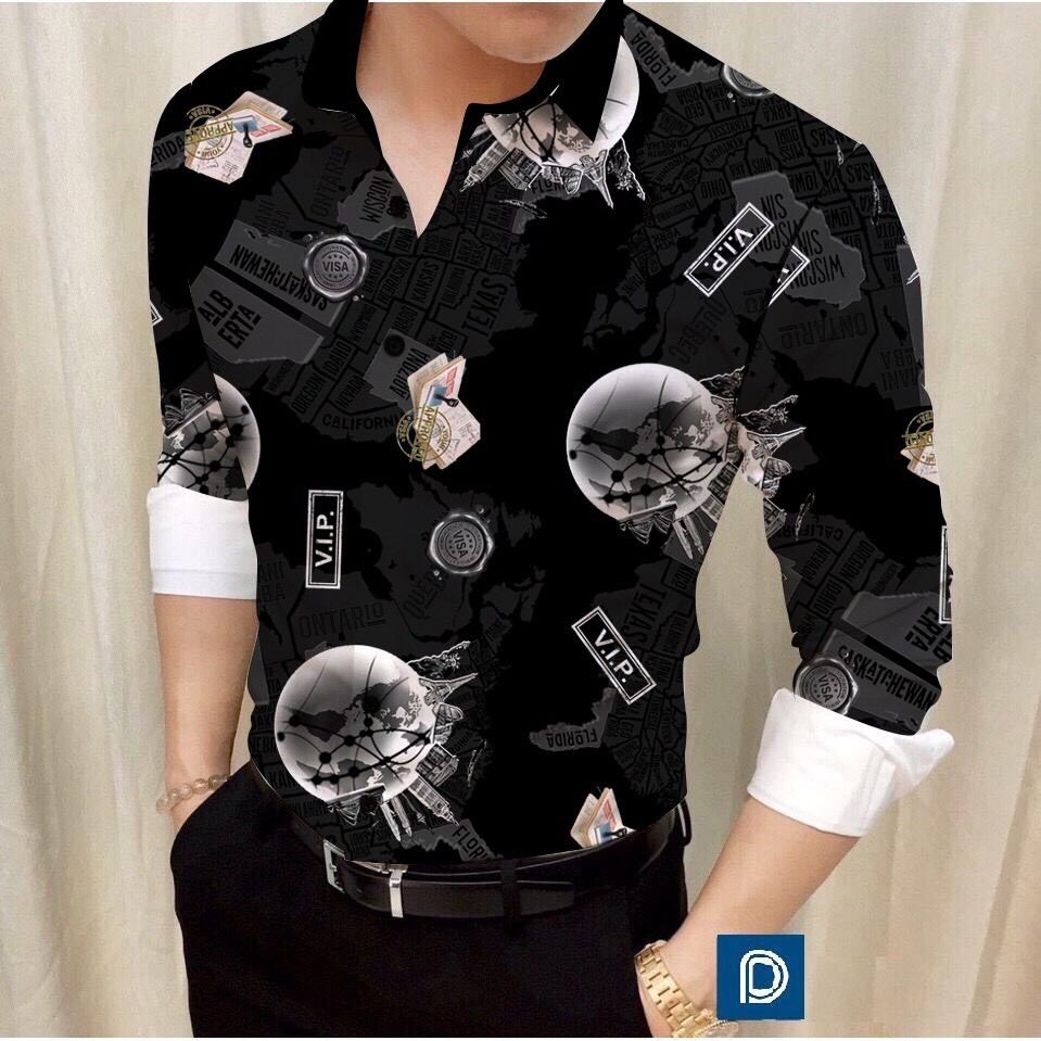 AÓSơ mi nam cao cấp đen HỌA TIẾT 3D Dài Tay Phong Cách đẹp | BigBuy360 - bigbuy360.vn