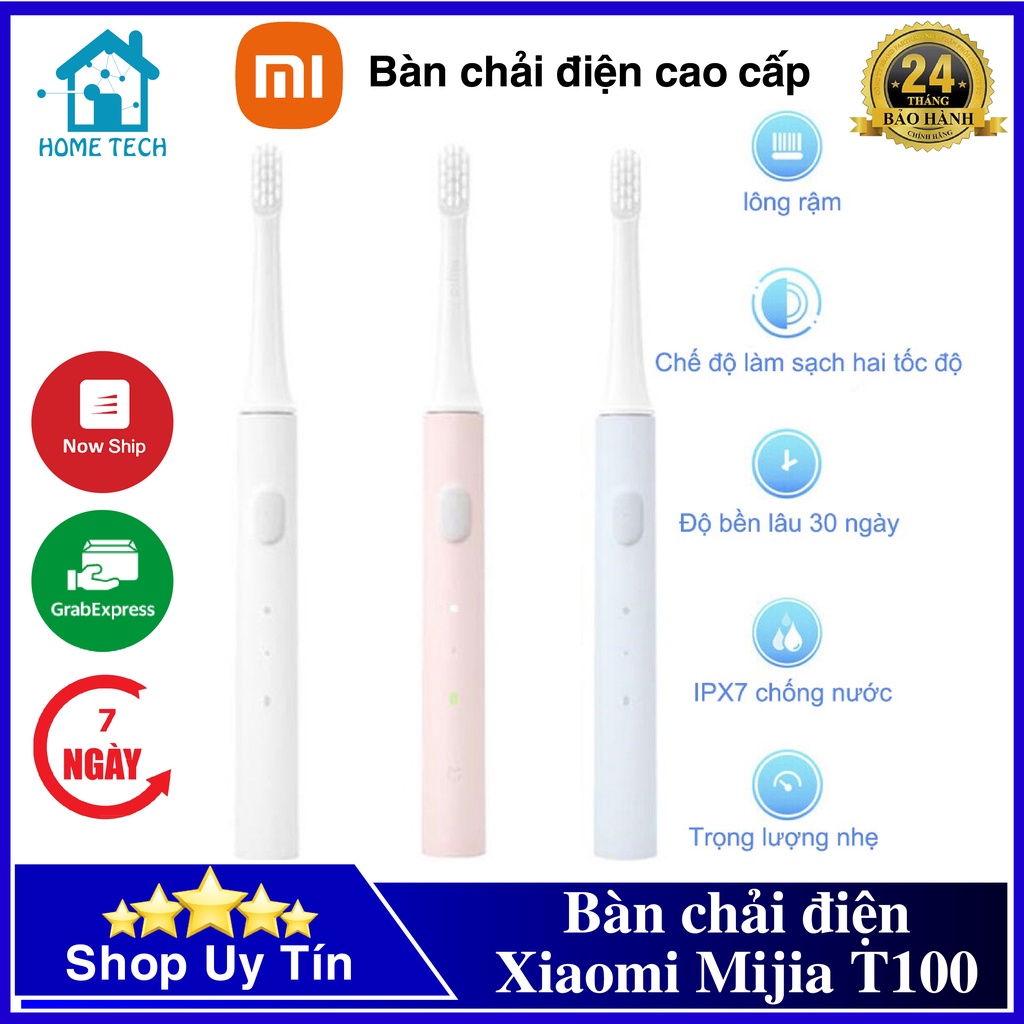 Bàn Chải Đánh Răng Điện Xiaomi Mijia T100 Bảo Vệ Nướu, Làm Sạch Cực Nhanh, Chải Sạch Đều Êm Ái, Chống Nước IPX7, Pin Sạc