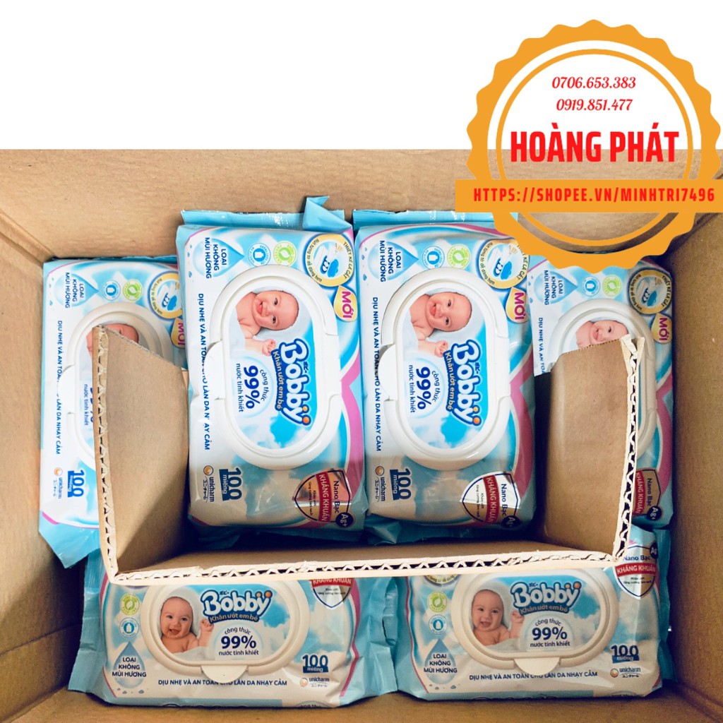 Khăn giấy ướt Bobby Care gói 100 tờ không hương và có hương