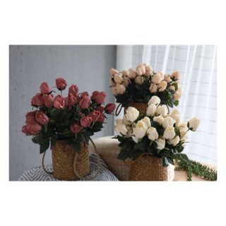 (Có sẵn) Hoa hồng giả cao cấp cành 8 nhánh hoa