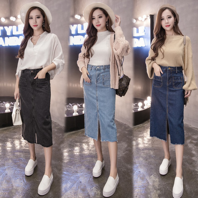 Váy jeans dài Hàn Quốc cho nữ