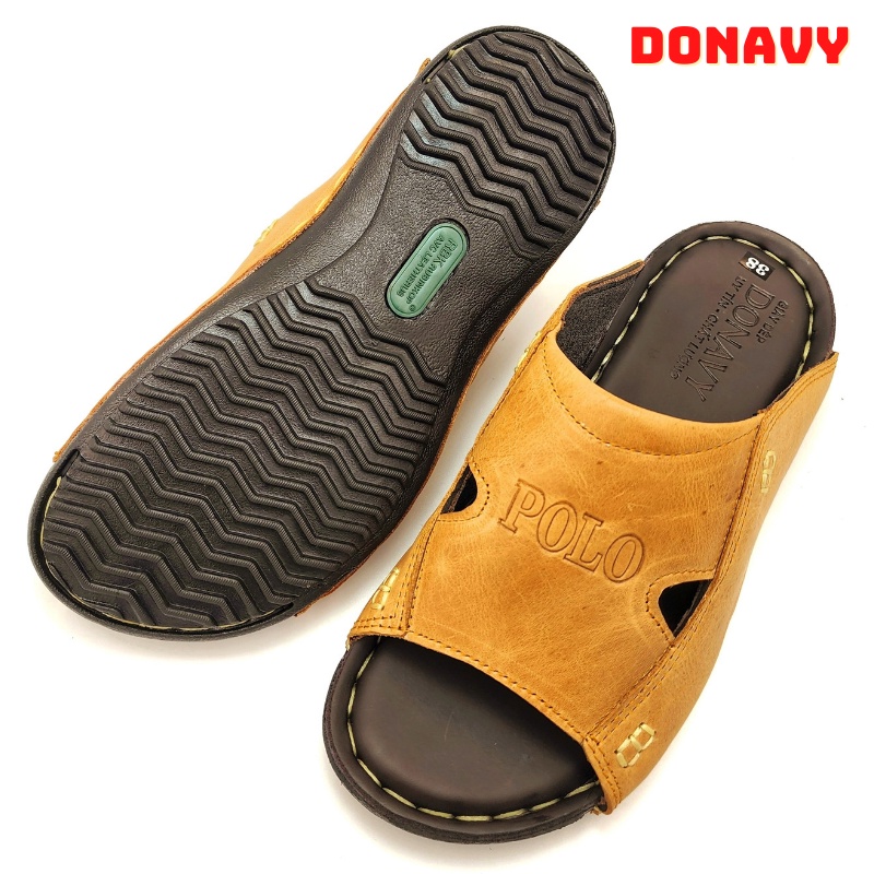 Dép quai ngang nam da bò 100% DONAVY cao cấp DS8