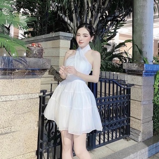 Đầm tơ cổ yếm ảnh thật hàng đẹp - D202