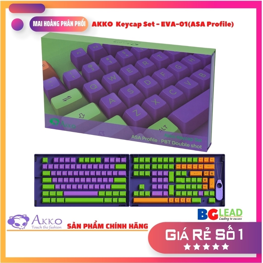 Bộ keycaps bàn phím cơ AKKO Keycap set EVA-01 (PBT Double-Shot/ASA profile/158 nút) - Mai Hoang phân phối toàn quốc