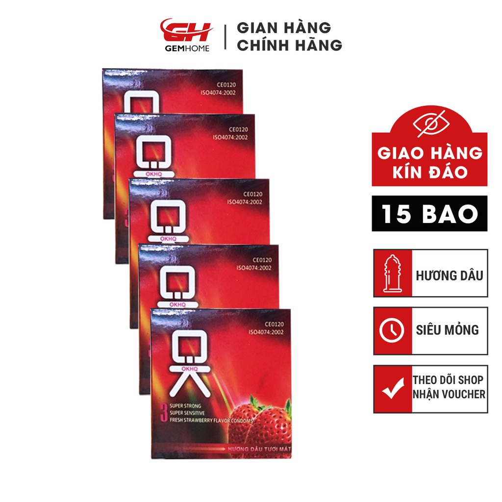 Bao cao su OKHQ hương Dâu nhẹ nhàng 5 hộp nhỏ GEMHOME