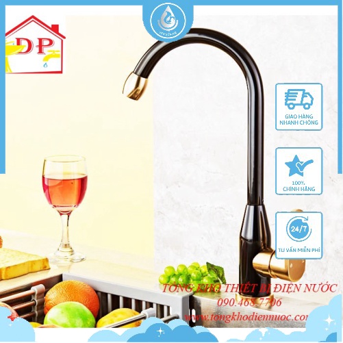 Vòi rửa bát nóng lạnh vàng đen cao cấp GIORMANI VRB17 - tặng đôi dây cấp nước inox