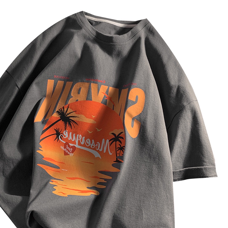 SUXI Áo Thun Tay Ngắn Cổ Tròn Hoạ Tiết In Thiết Kế Dáng Rộng Thoải Mái