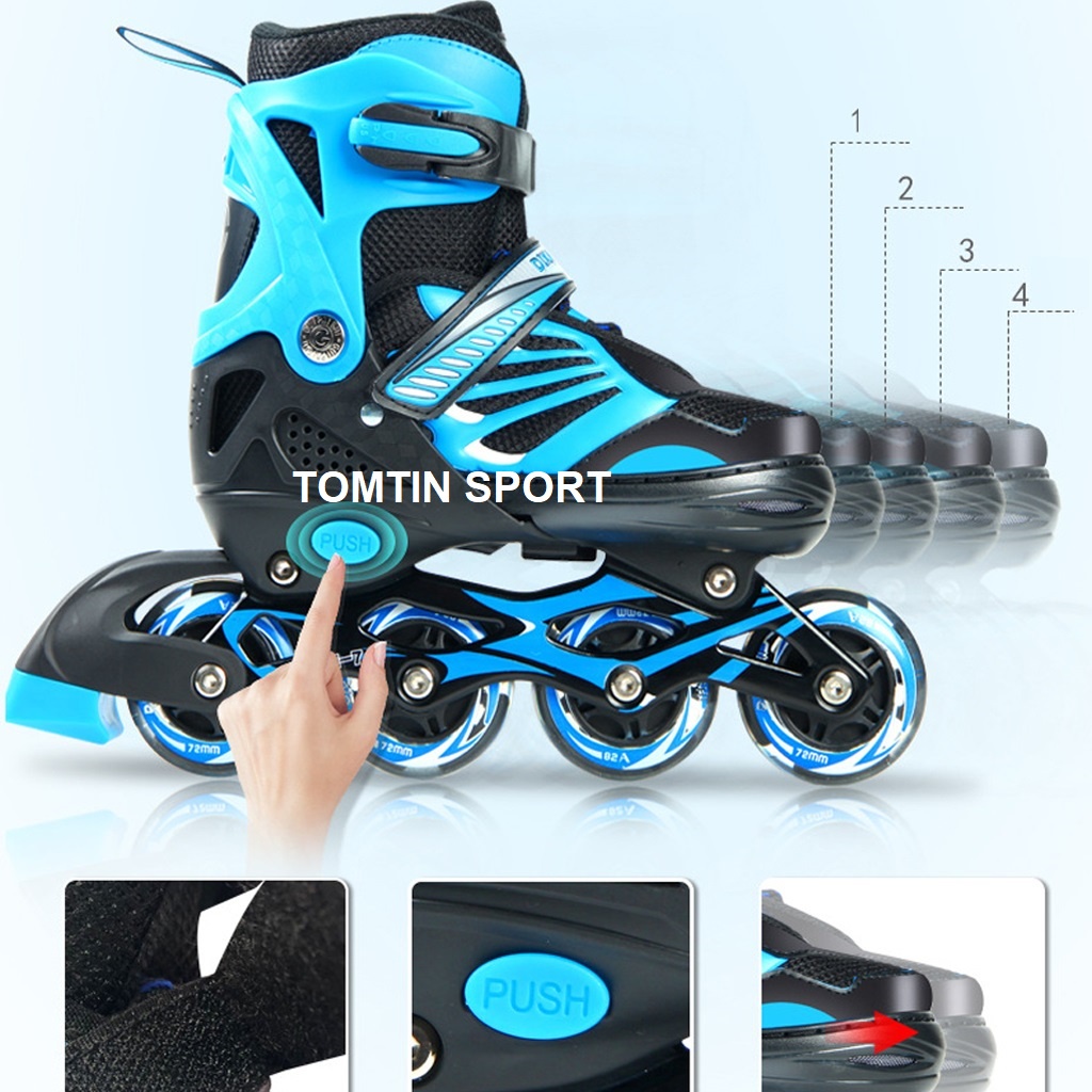 Giày patin trẻ em bánh cao su phát sáng led DIKASHI tặng bảo hộ chân tay cho bé trai và bé gái quà tặng thể thao