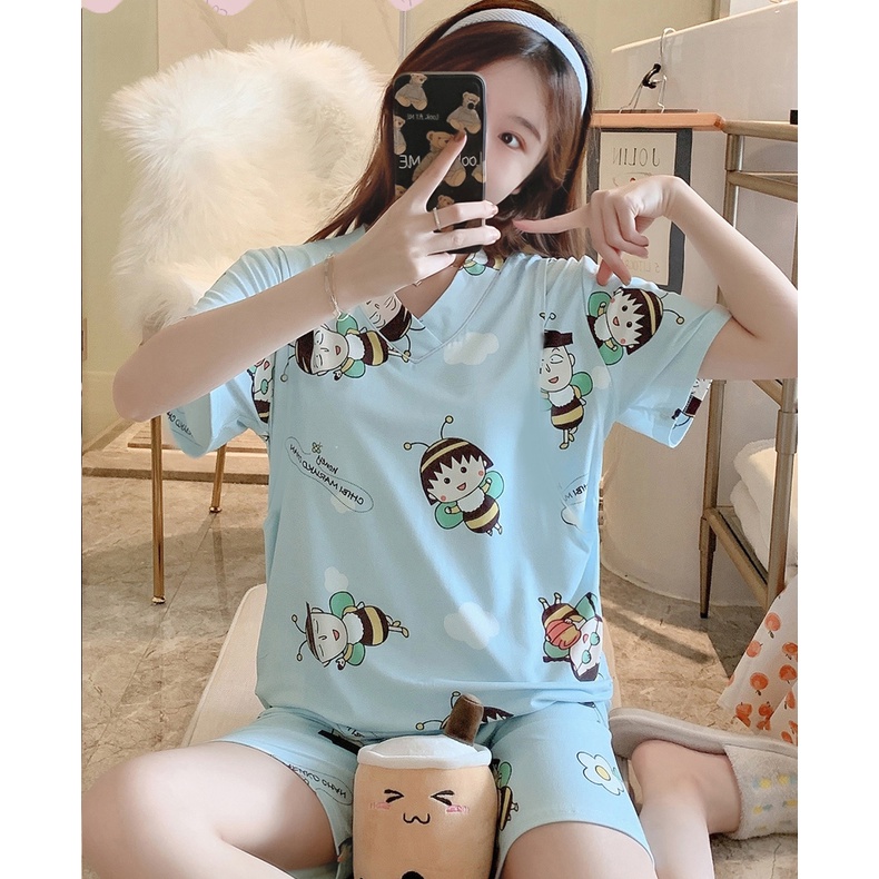 Đồ bộ đùi Đồ bộ nữ Bộ Đồ Ngủ mặc nhà dễ thương cổ tim nhiều họa tiết - Bộ pijama hè chất thun sữa mềm mại và thoáng mát
