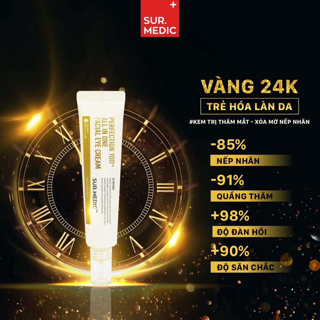 Kem giảm thâm mắt, xoá mờ nếp nhăn Sur.Medic+ Perfection 100tm All In One Facial Eye Cream 35ml _ SUR.MEDIC+ Chính Hãng