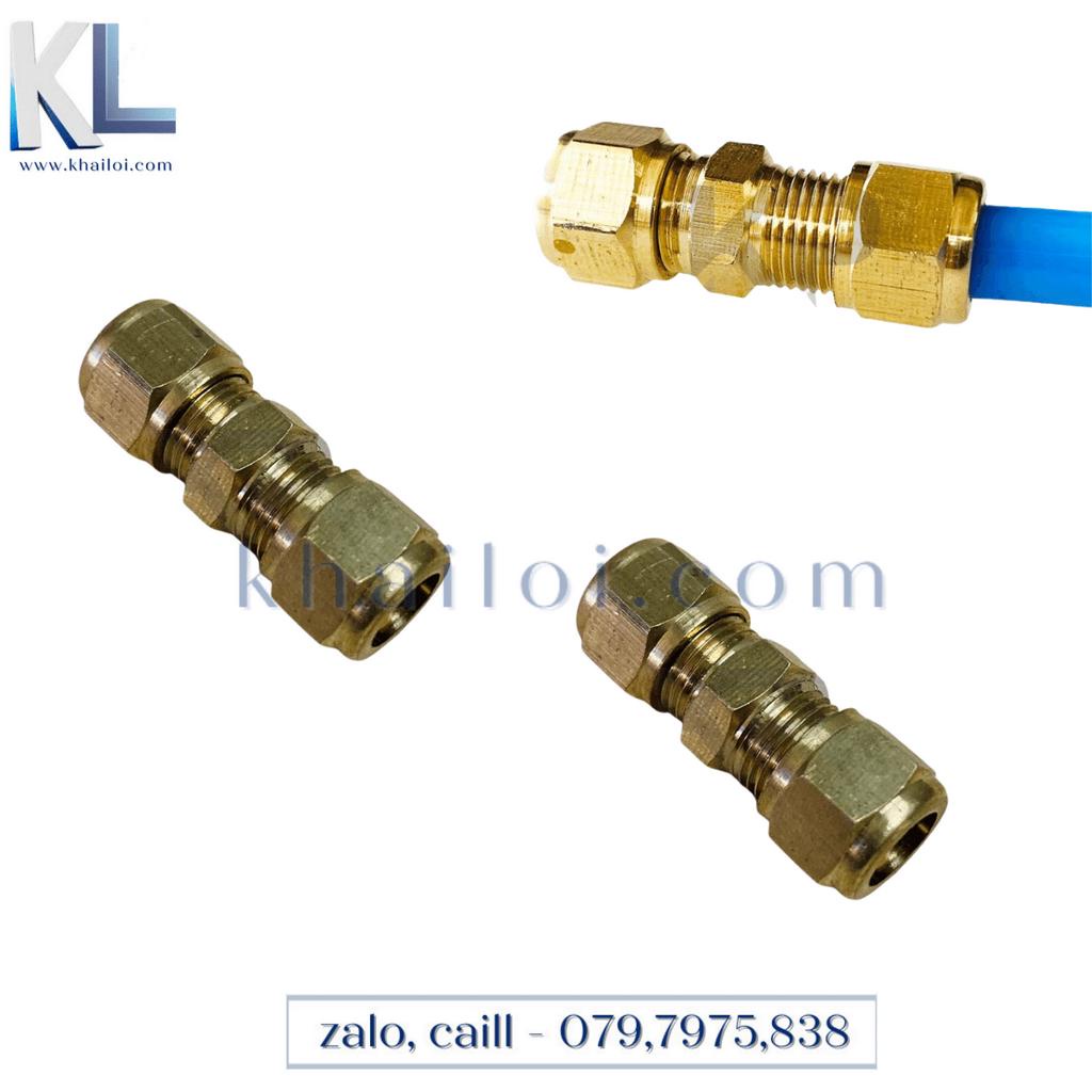 Nối 2 đầu siết cam - Nối thau hai đầu siết ống khí nén - siết ống hơi pu pa ptfe
