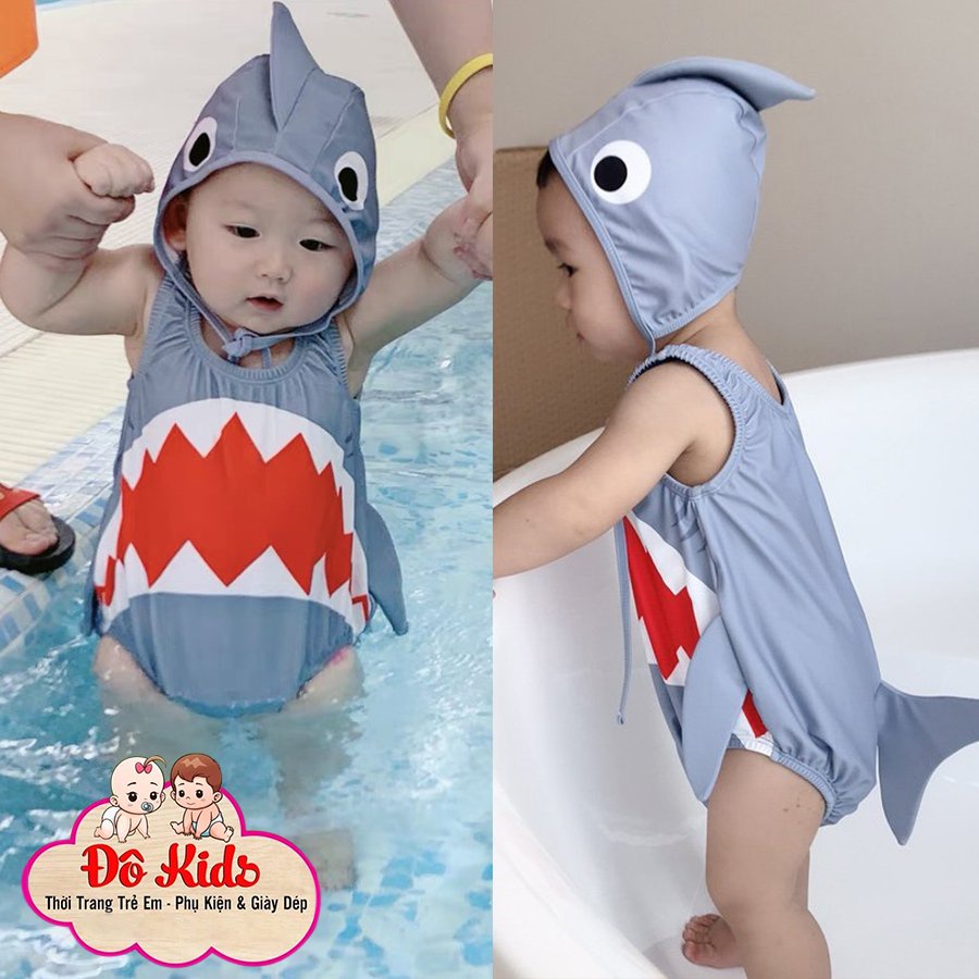 Đồ bơi cá mập cho bé, set baby shark kèm mũ có đuôi, đồ bơi cho bé