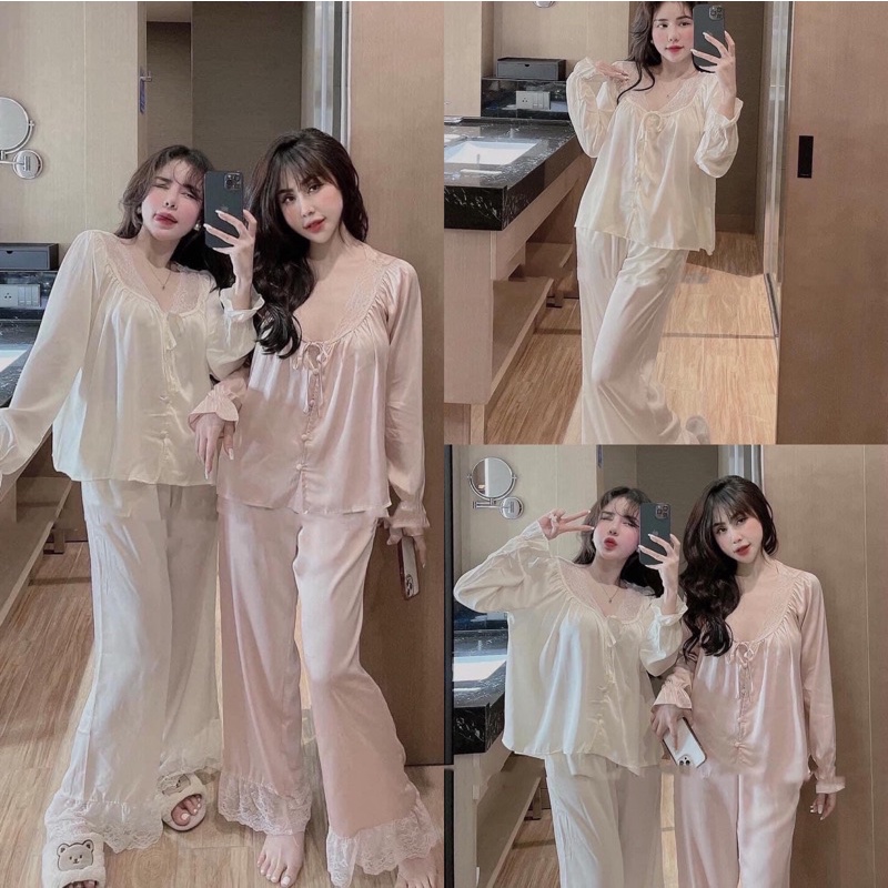 Bộ ngủ lụa bèo phối ren tiểu thư (có hình thật)