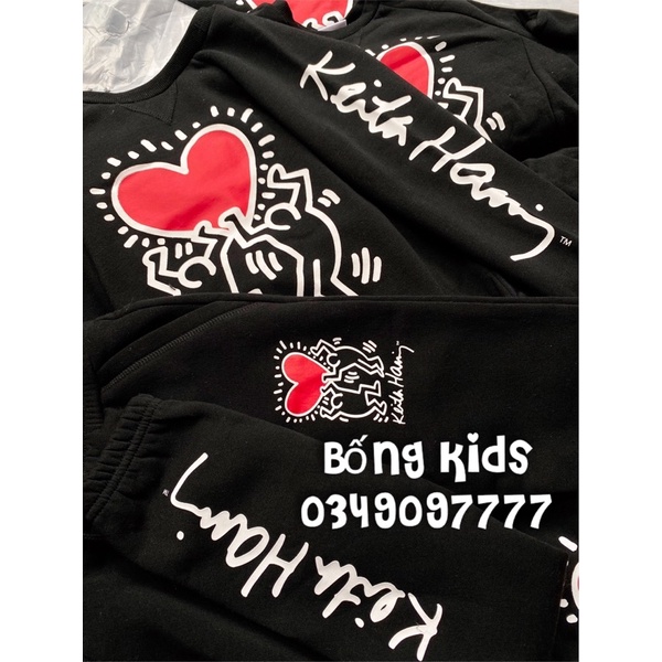 Bộ Nỉ Bé Gái Trai Tim Đỏ/Đen PR