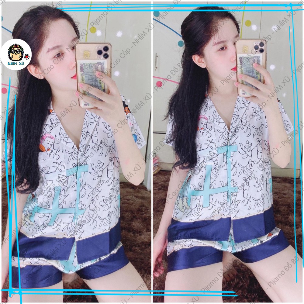 Đồ Bộ Ngủ Pijama Mặc Nhà Áo Tay Ngắn Quần Ngắn Vải Satin Cao Cấp Phối Họa Tiết Lá đơn giản | BigBuy360 - bigbuy360.vn