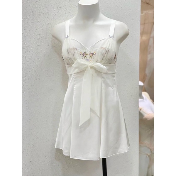 váy ngủ sexy lụa cao cấp Quảng Châu trắng phối ren 018