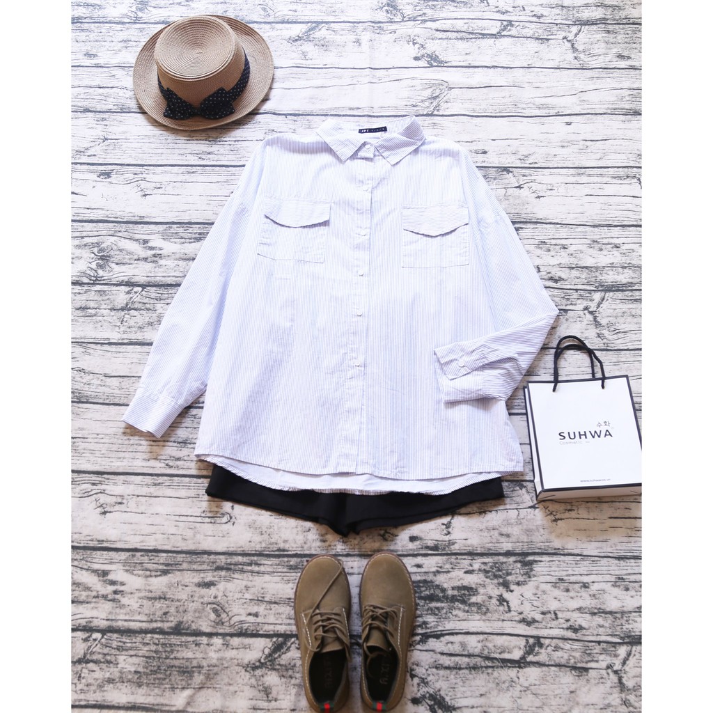ÁO SƠ MI SỌC OVERSIZE CÓ TÚI