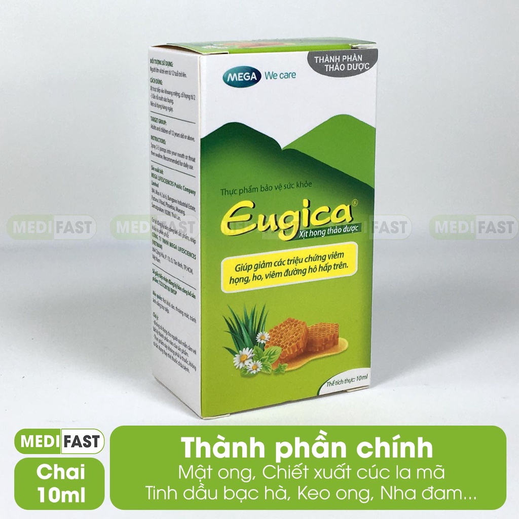 Xịt họng từ thảo dược Eugica - Hỗ trợ giảm ho - Giảm đau rát họng