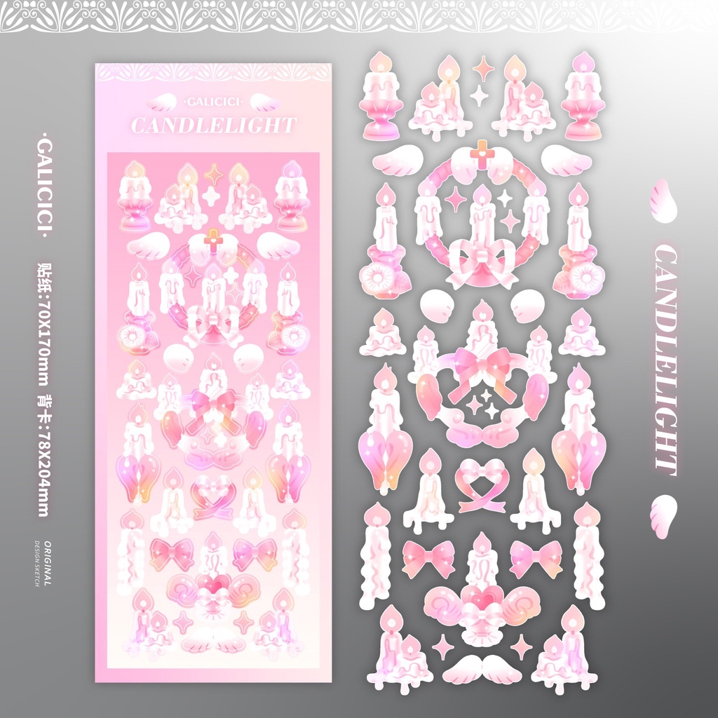 Peach 1Pcs Vintage candle patterned stickers Journal Scrapbook Decor Sticker