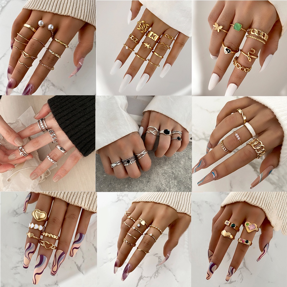 iF YOU Bộ Nhẫn Hình Trái Tim Phong Cách Cổ Điển Dành Cho Nữ