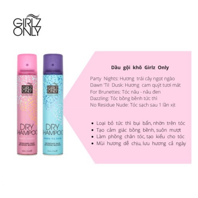 Dầu Gội Khô Làm Phồng Tóc Girlz Only Dry Shampoo 200ml